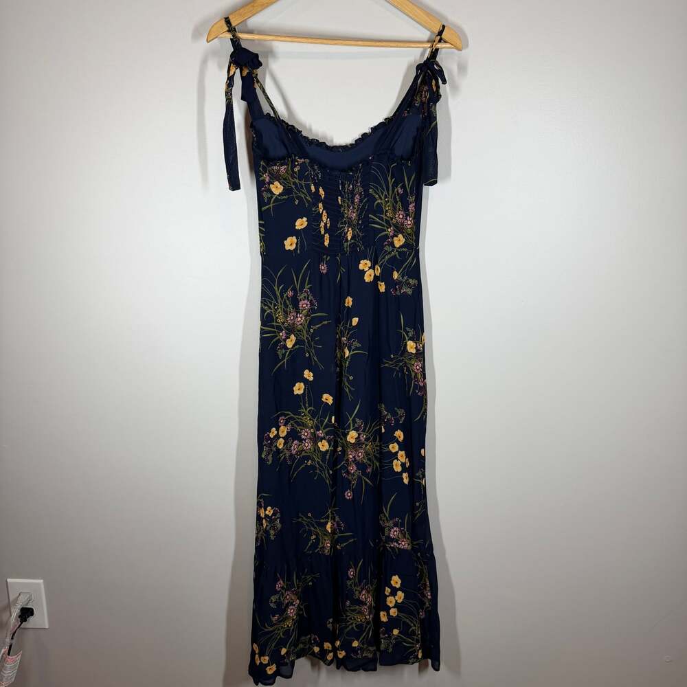 Reformation Nikita Midi Mademoiselle Navy Floral Tank Tie Strap Dress Size 4 - Picture 3 of 15